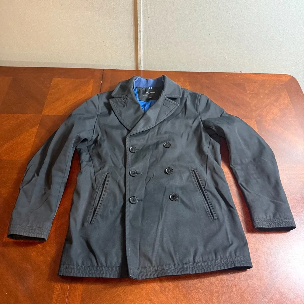 Banana Republic Black Peacoat‎ Jacket Quilted Lined Double Breasted Mens Size S